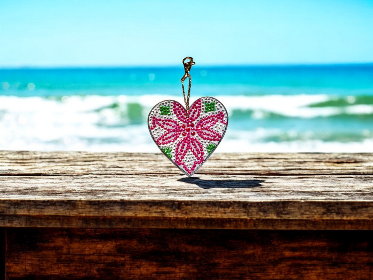 Large Pink & Green Heart Keychain