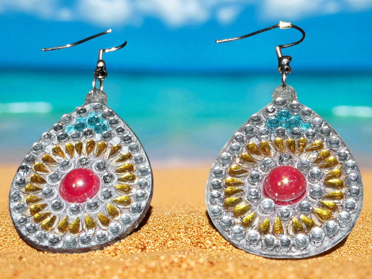 Red Gold Blue Earrings