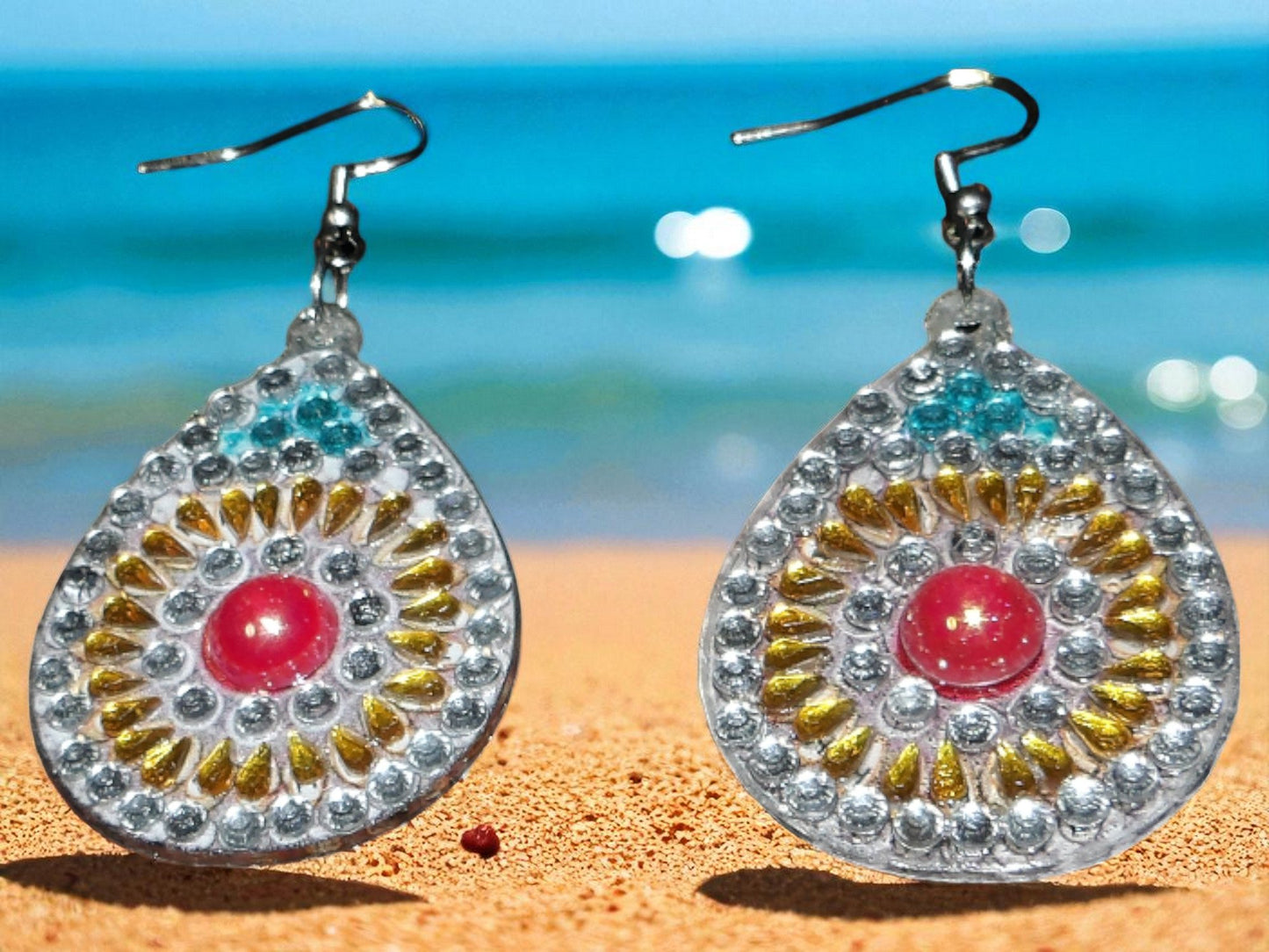 Red Gold Blue Earrings