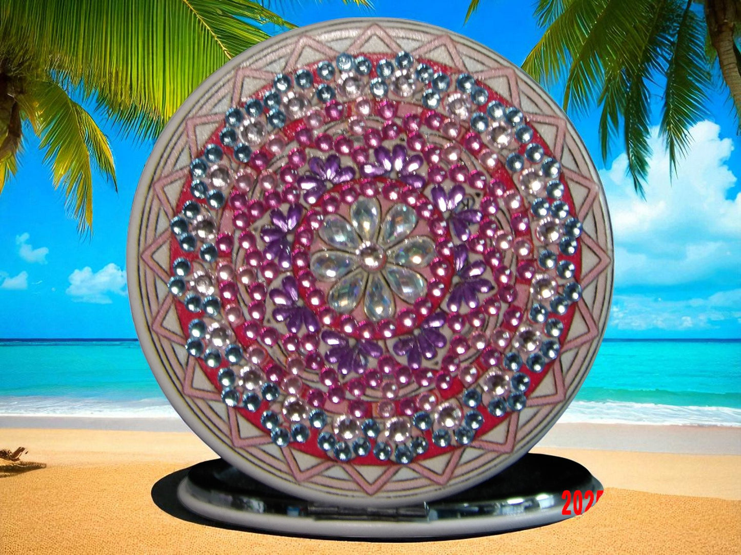 Pink Purple Blue Round Pocket Mirror