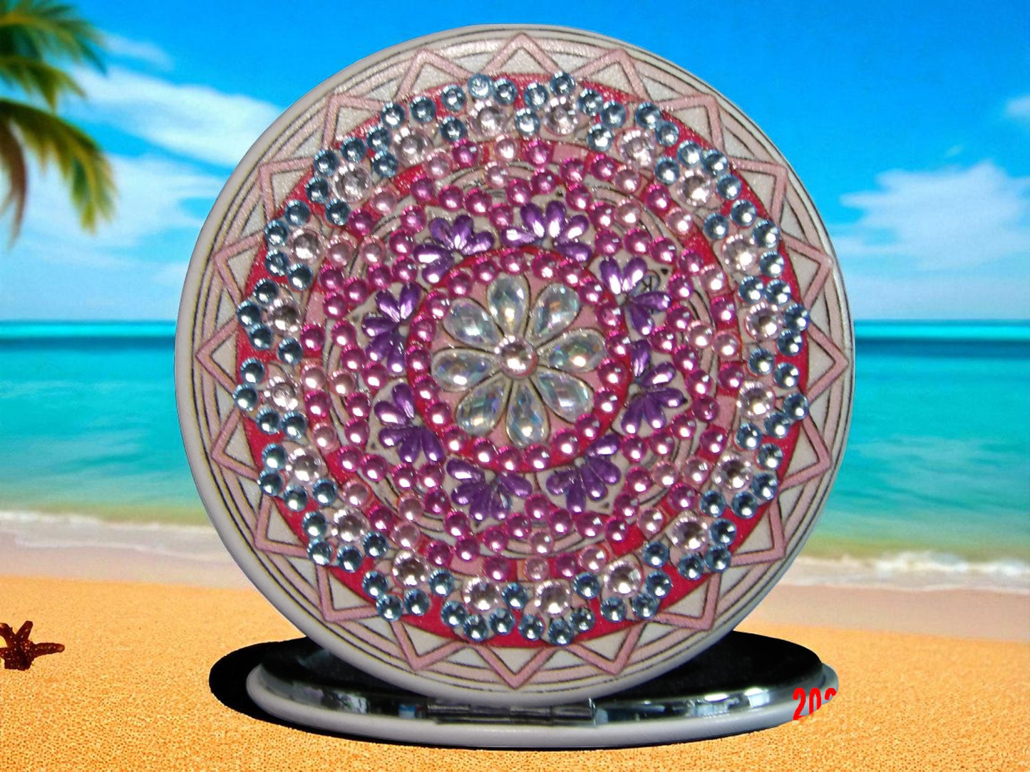 Pink Purple Blue Round Pocket Mirror