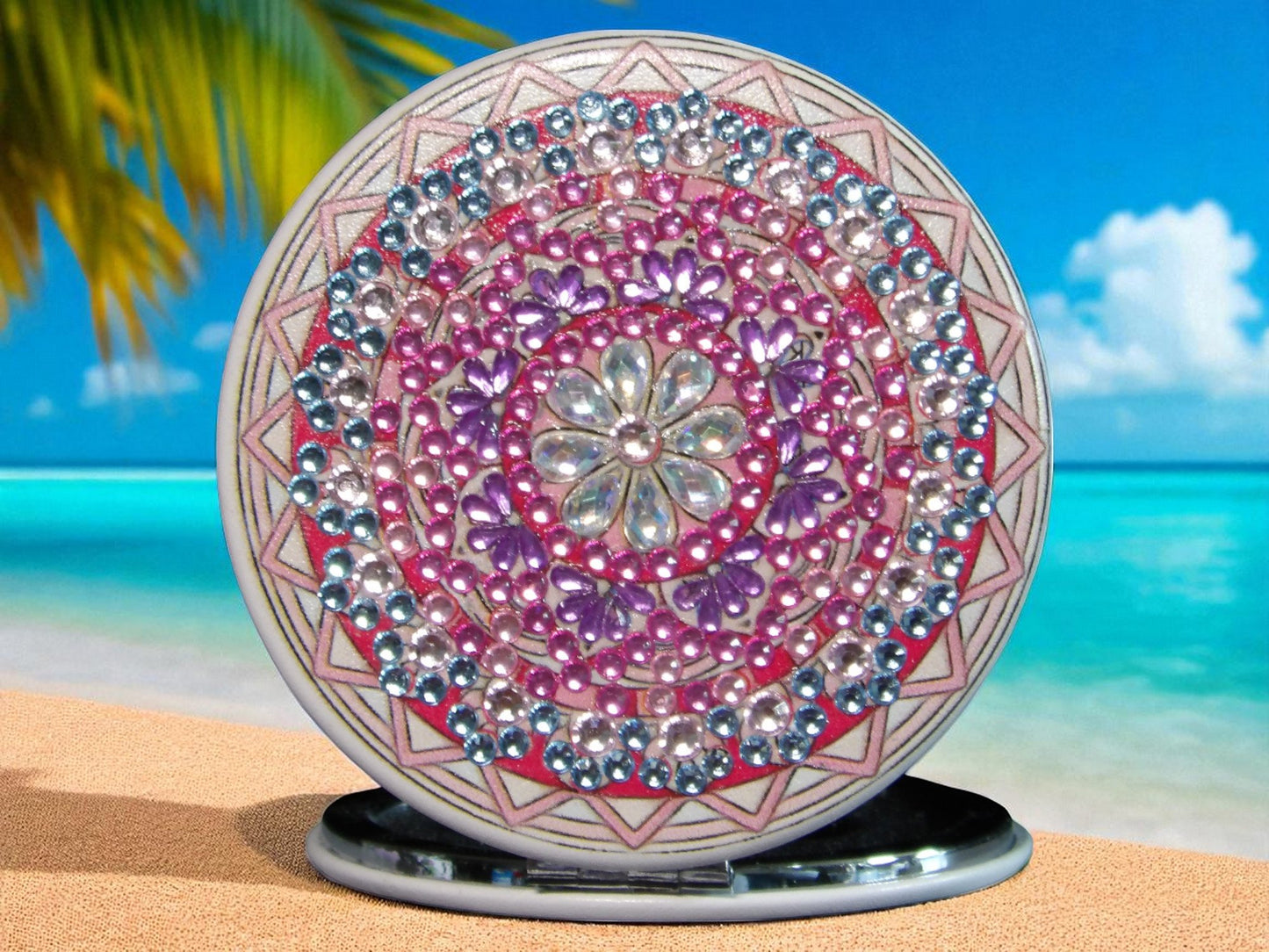 Pink Purple Blue Round Pocket Mirror