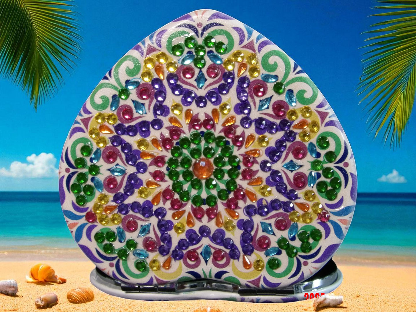 Purple & Green Heart Shaped Pocket Mirror