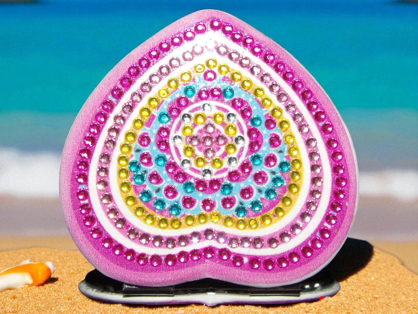 Pink & Yellow Heart Shaped Pocket Mirror