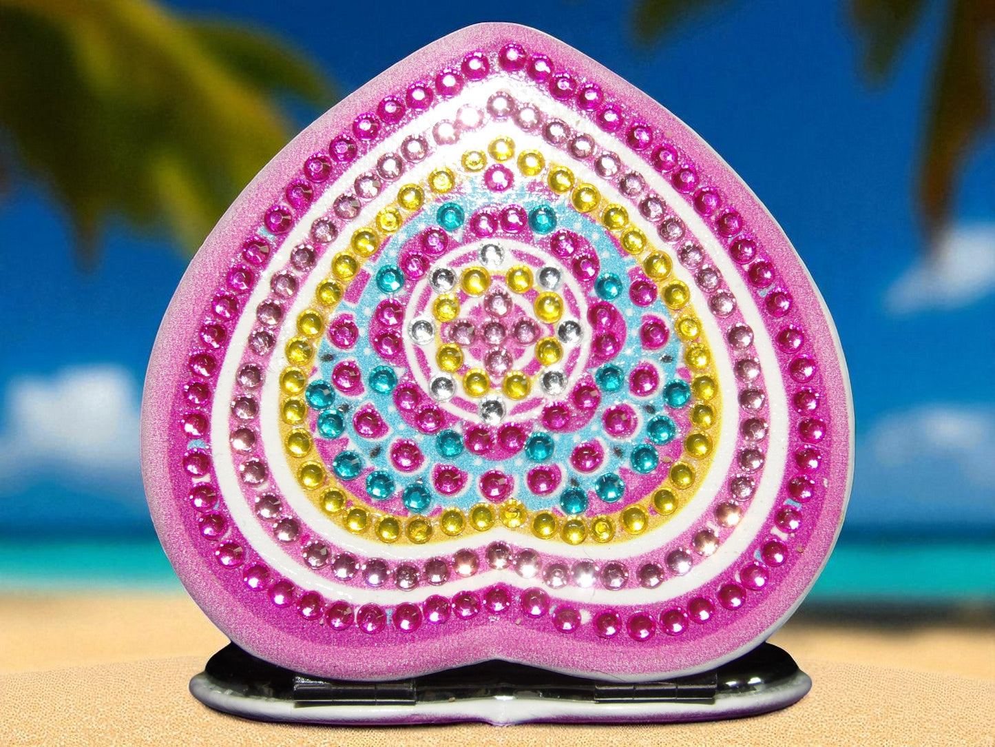 Pink & Yellow Heart Shaped Pocket Mirror