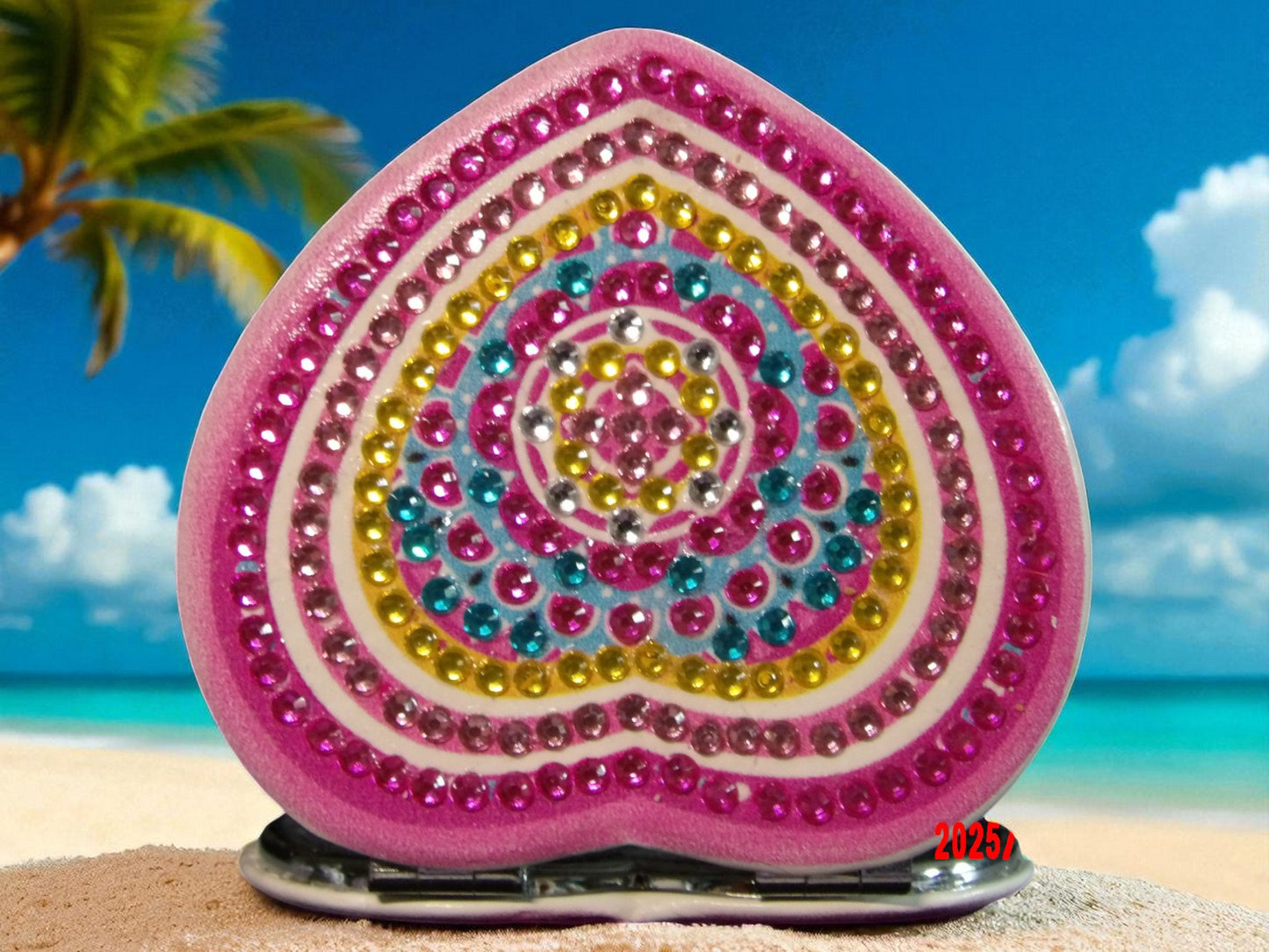 Pink & Yellow Heart Shaped Pocket Mirror