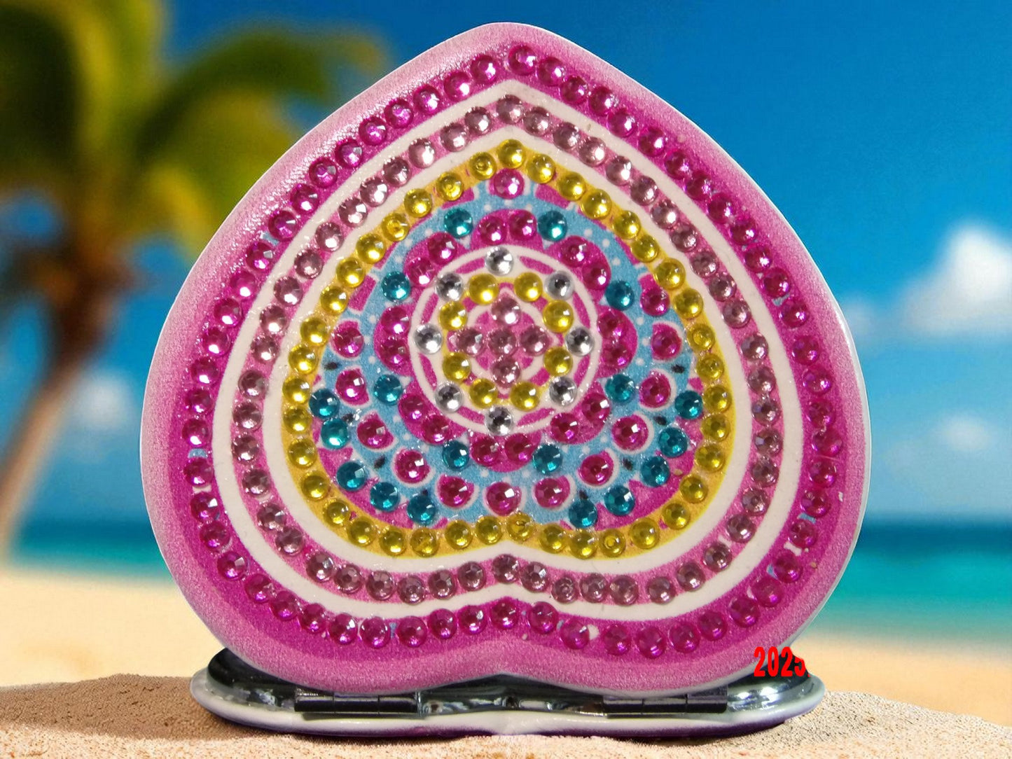 Pink & Yellow Heart Shaped Pocket Mirror