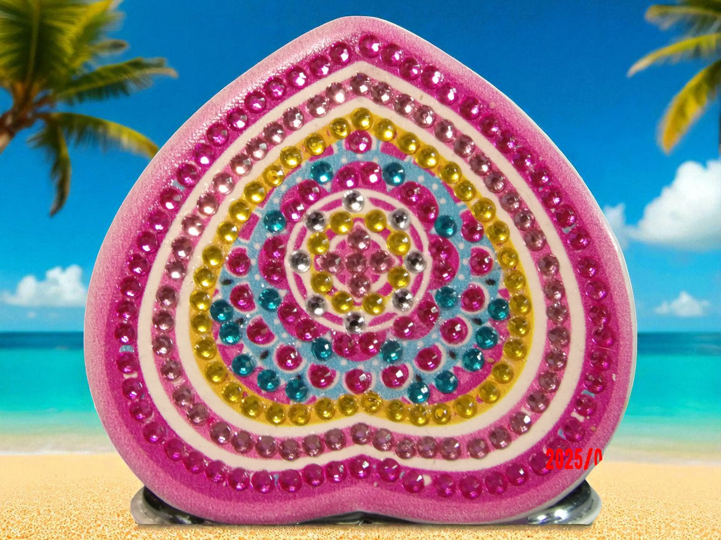 Pink & Yellow Heart Shaped Pocket Mirror