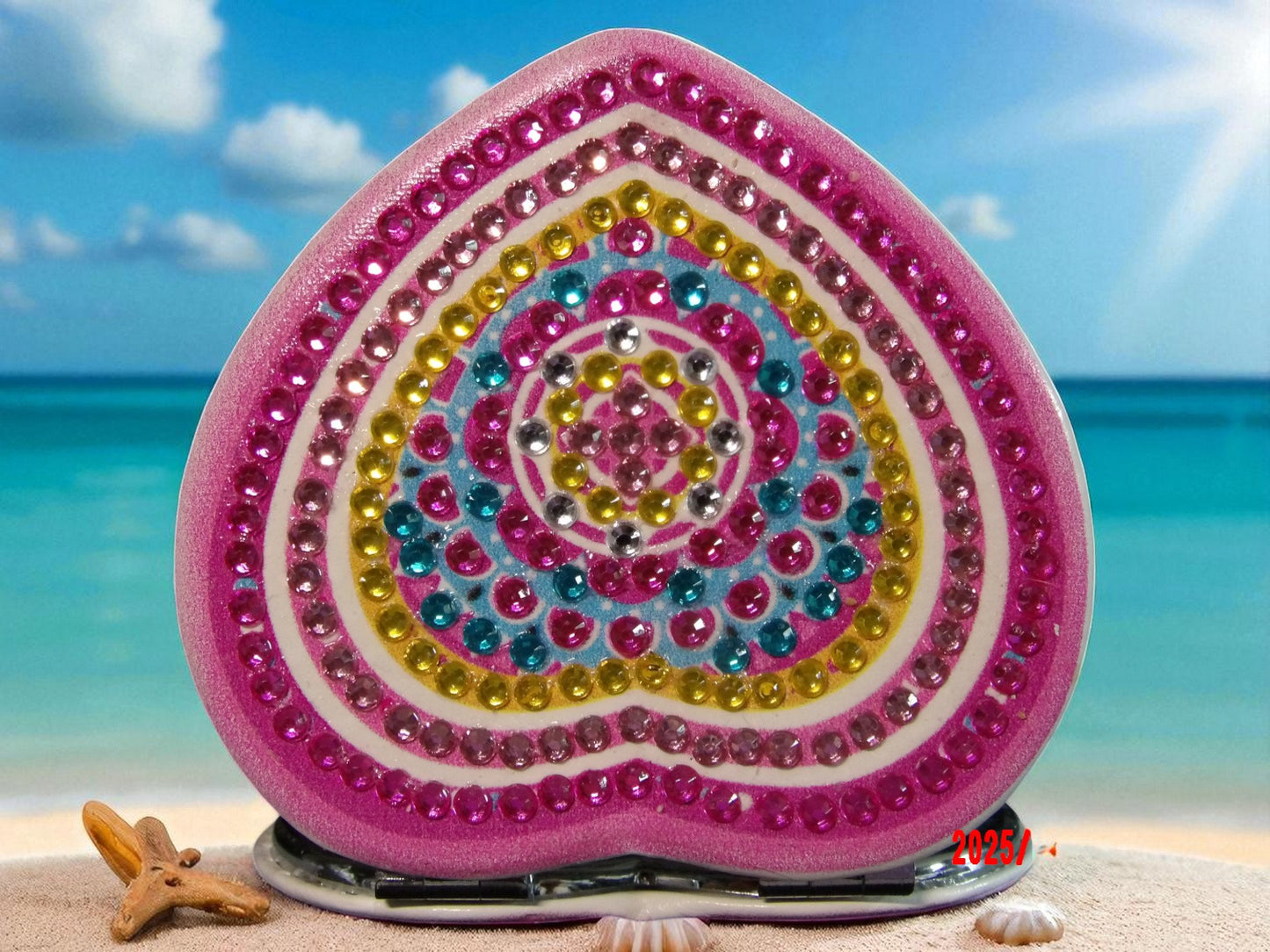Pink & Yellow Heart Shaped Pocket Mirror