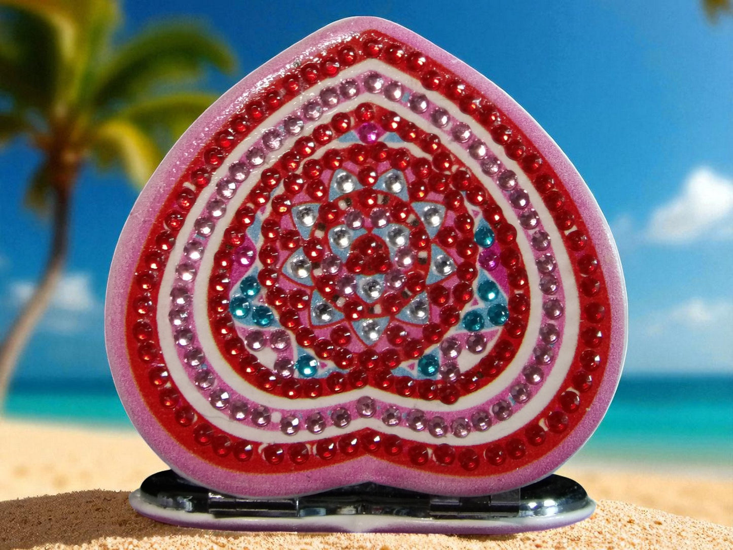 Pink & Red Heart Shape Pocket Mirror