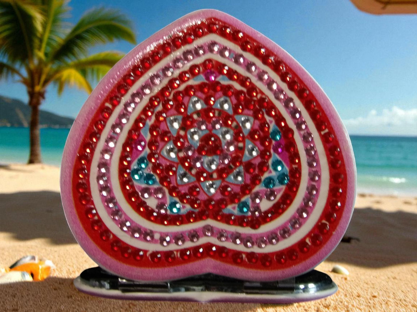 Pink & Red Heart Shape Pocket Mirror
