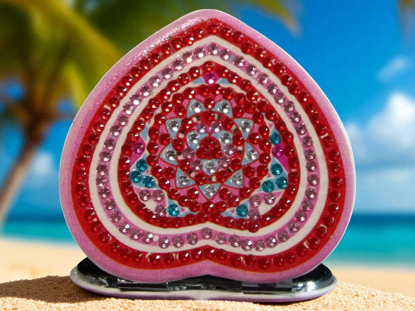 Pink & Red Heart Shape Pocket Mirror
