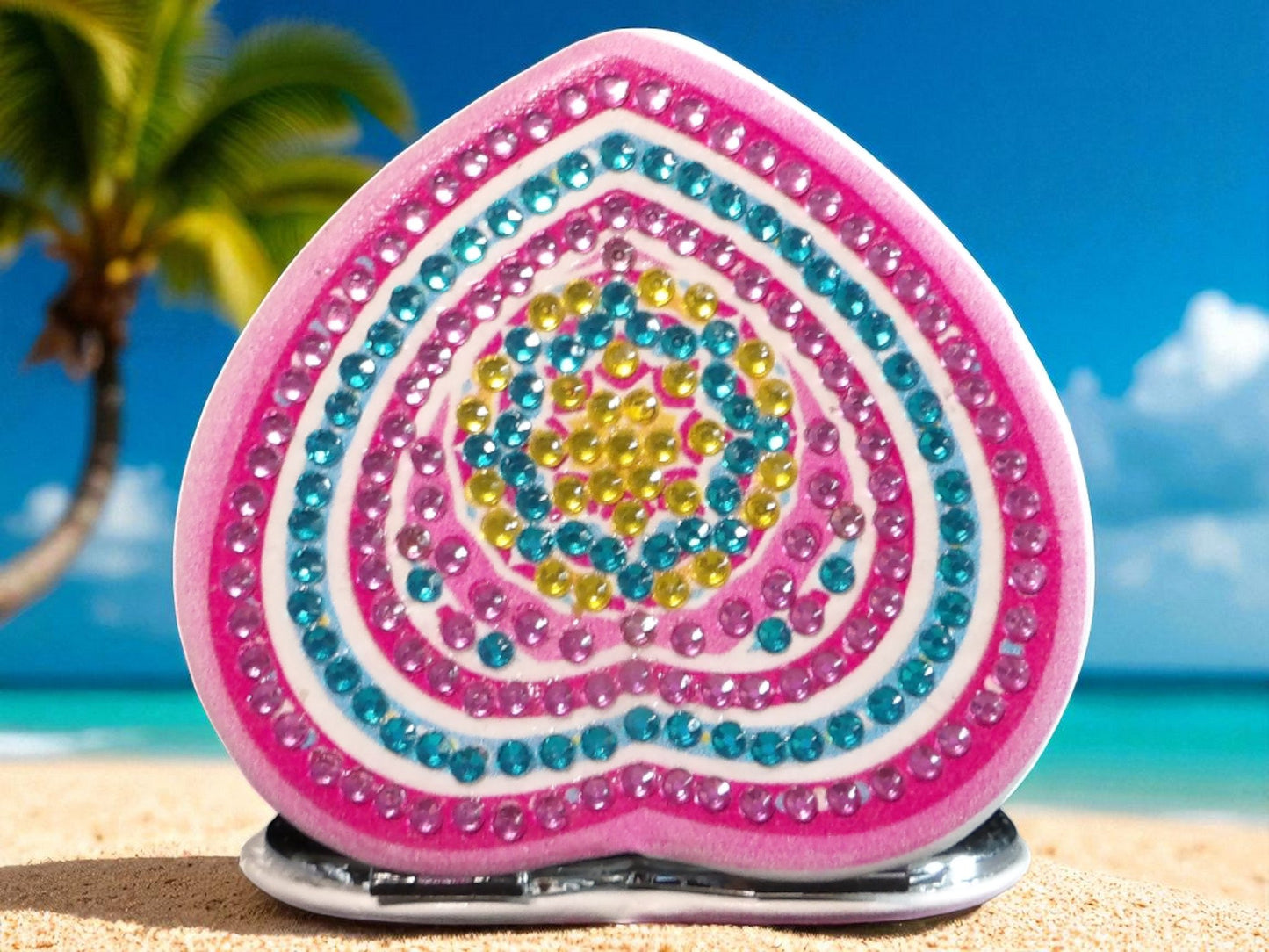 Pink Blue & Yellow Heart Pocket Mirror
