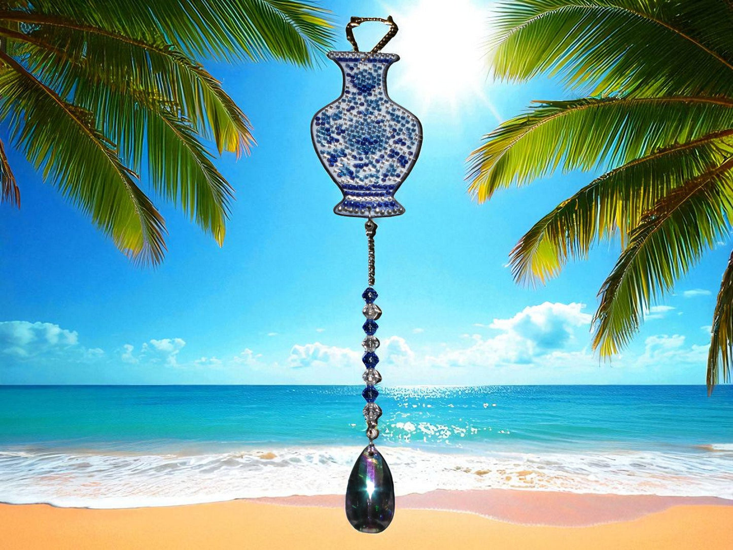 Round Blue Antique Style Pot Sun/Wind Catcher