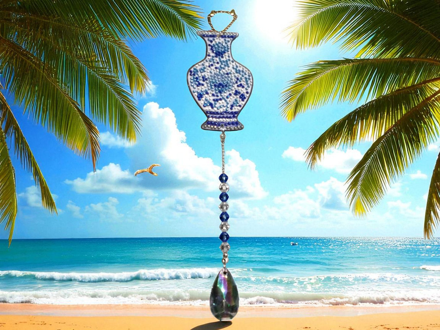 Round Blue Antique Style Pot Sun/Wind Catcher