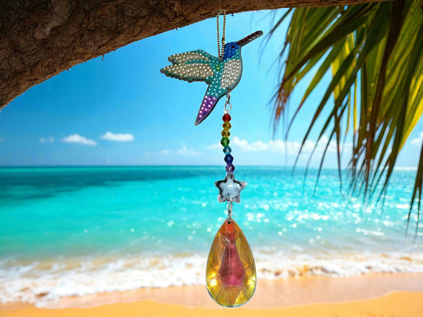 Blue/White/Purple Hummingbird Sun/Wind Catcher