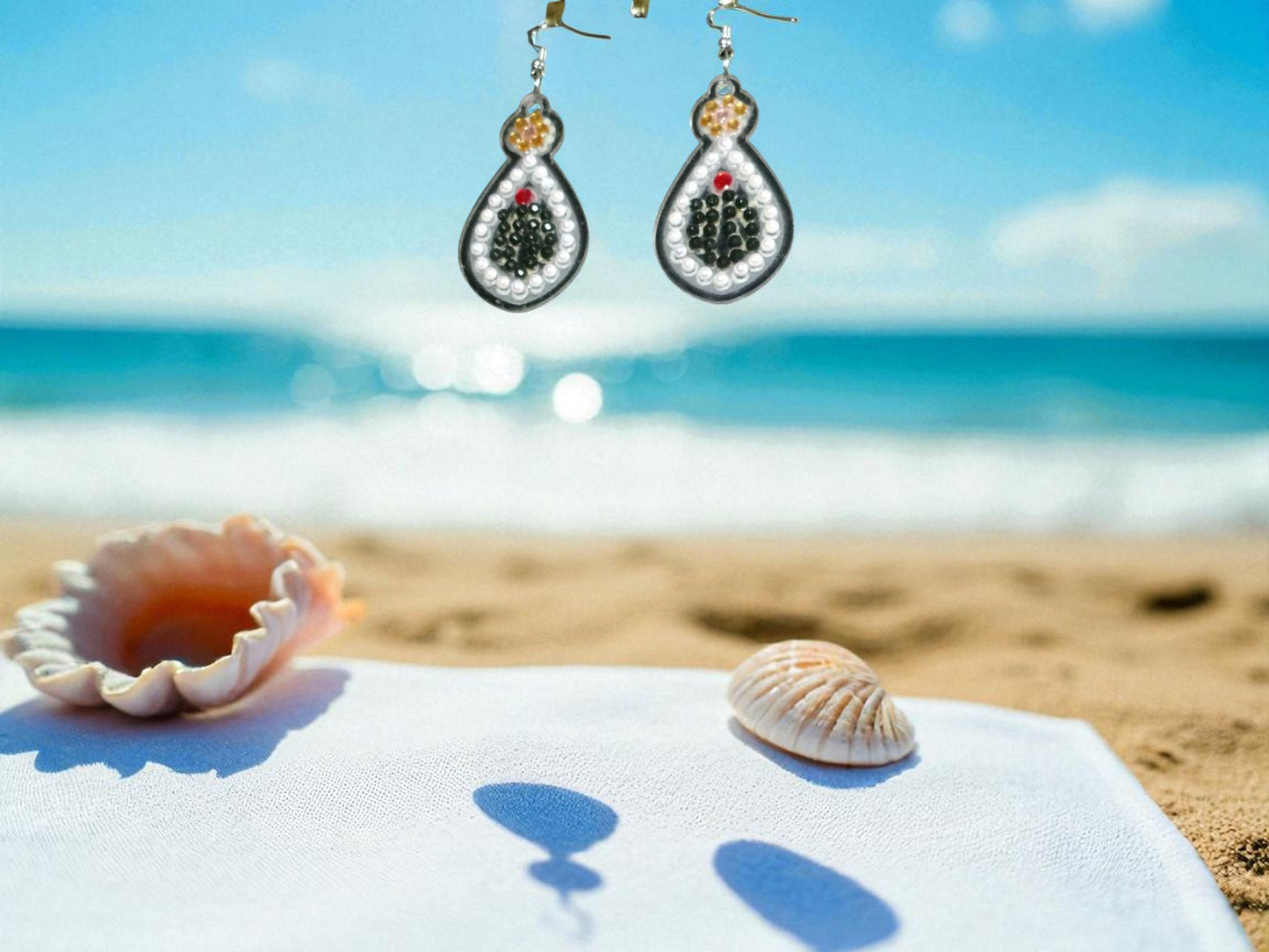 White Pearl & Black Earrings