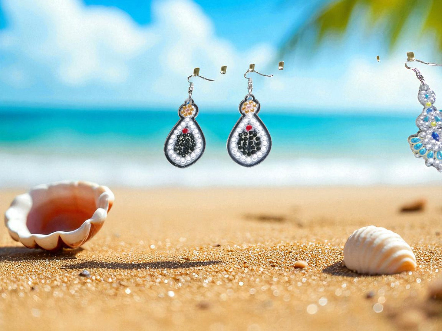 White Pearl & Black Earrings