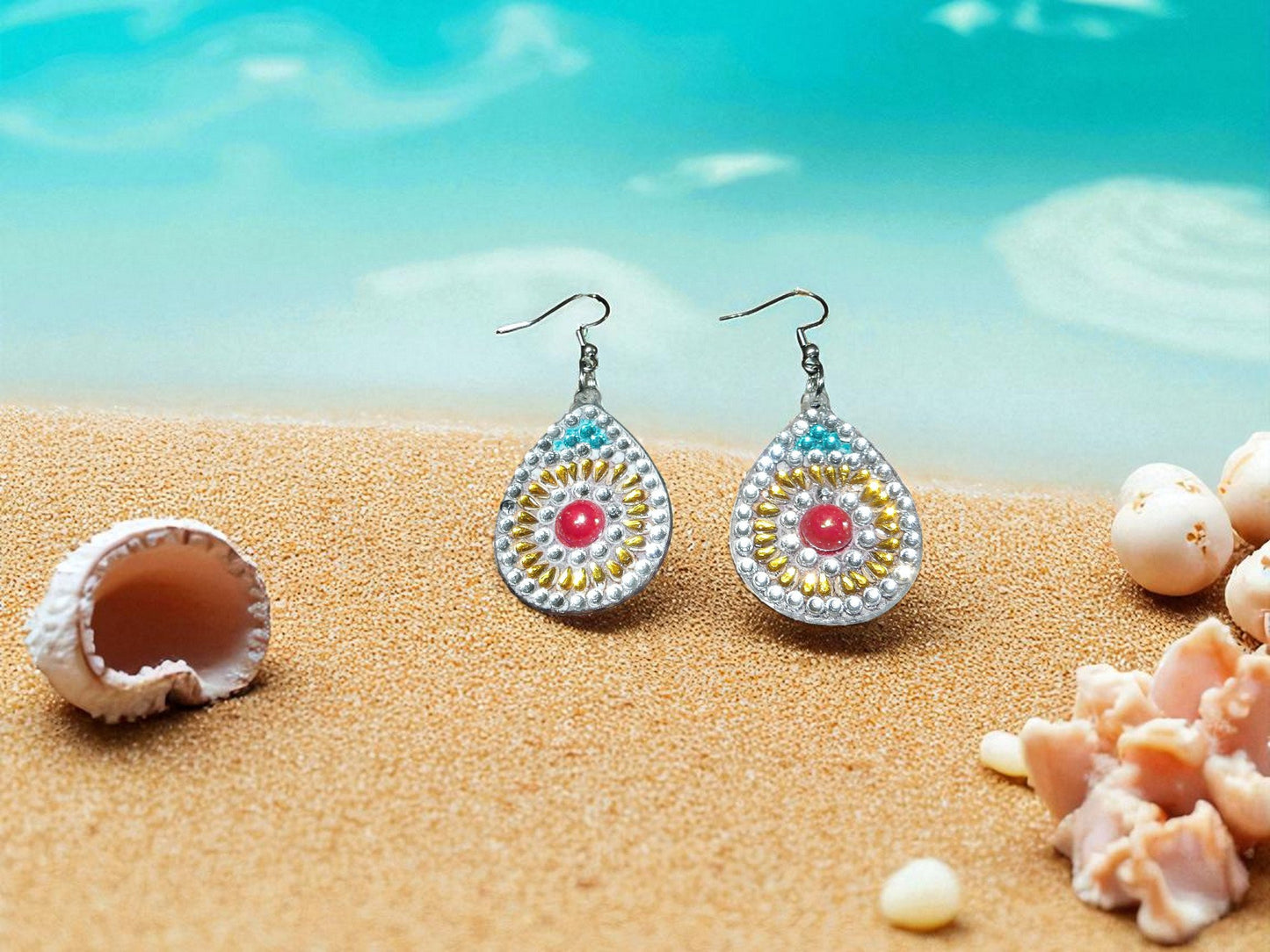 Red Gold Blue Earrings