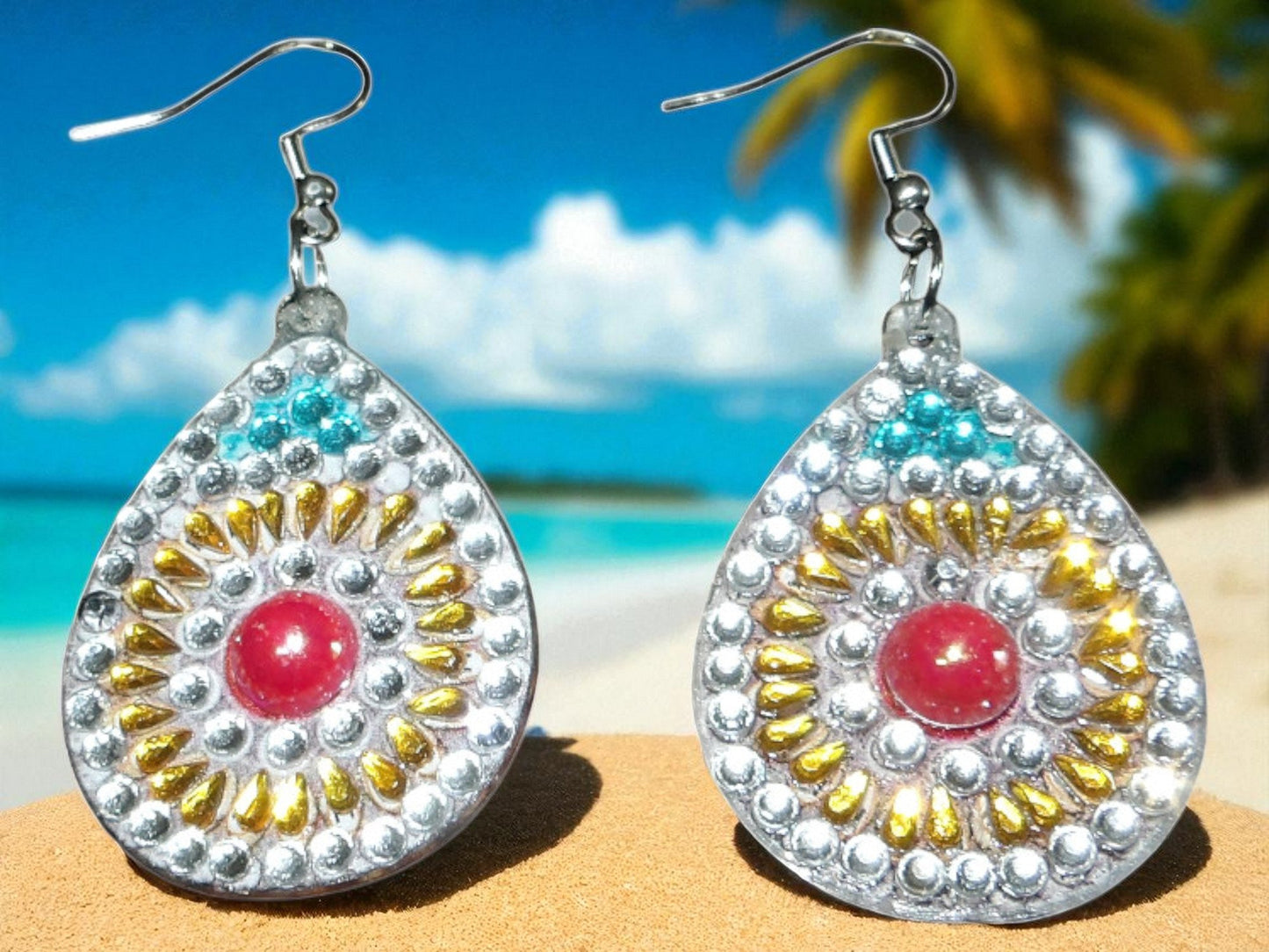 Red Gold Blue Earrings