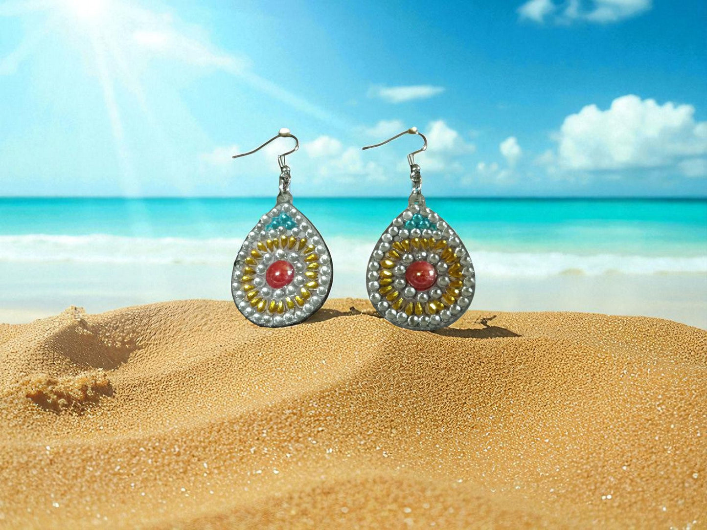 Red Gold Blue Earrings