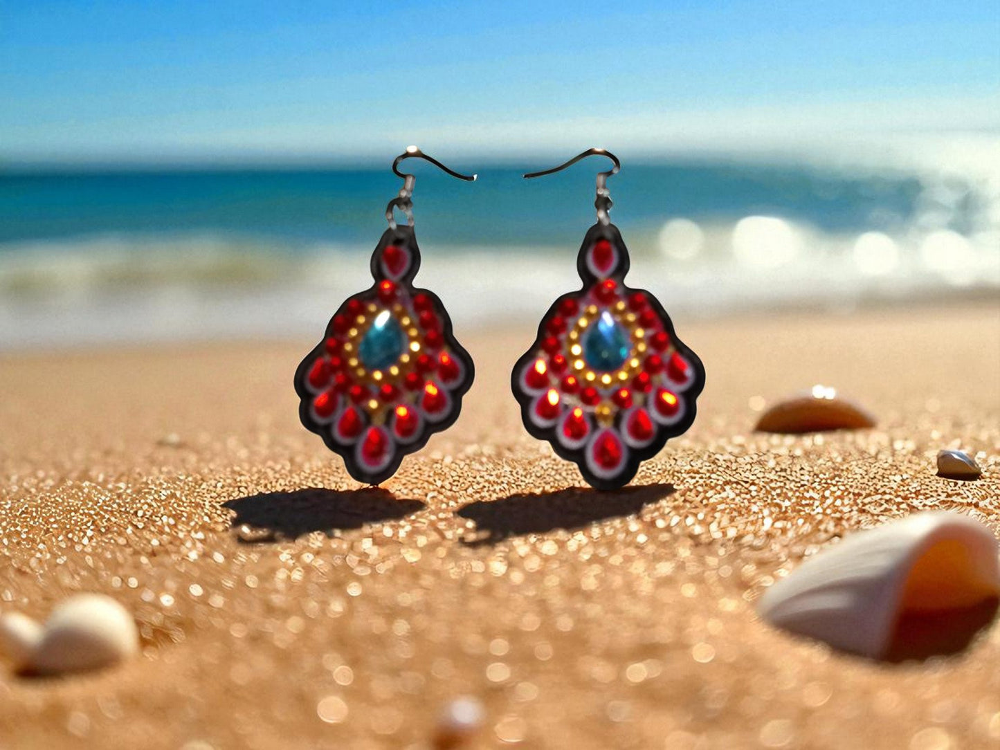 Red w/Blue Crystal Earrings