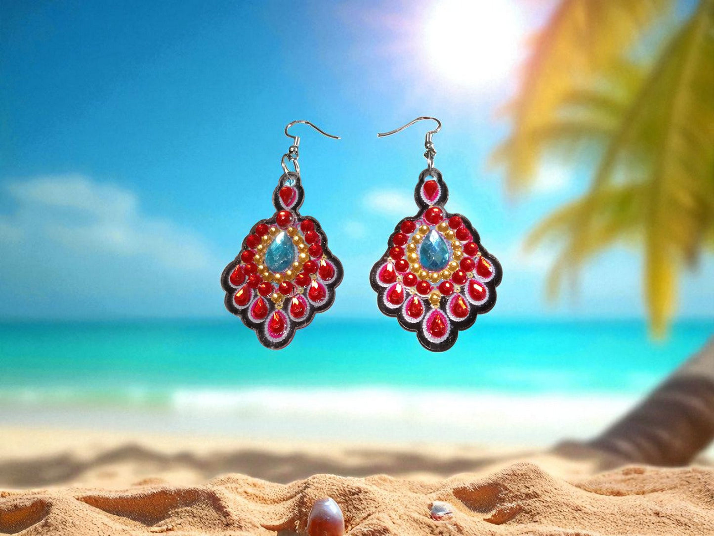 Red w/Blue Crystal Earrings
