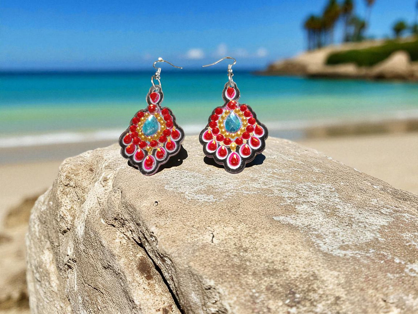 Red w/Blue Crystal Earrings