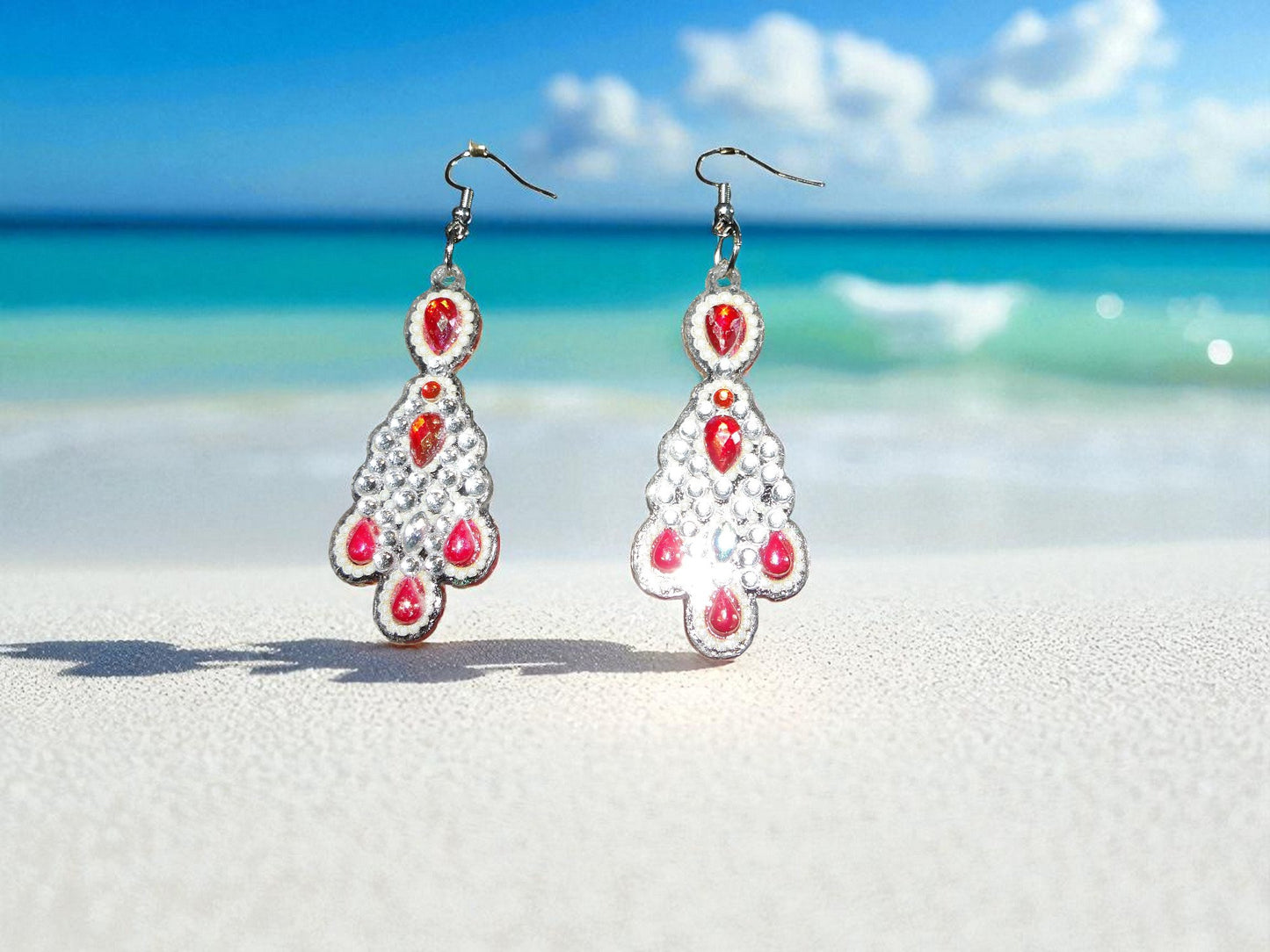 Red Pearl & Crystal Earrings