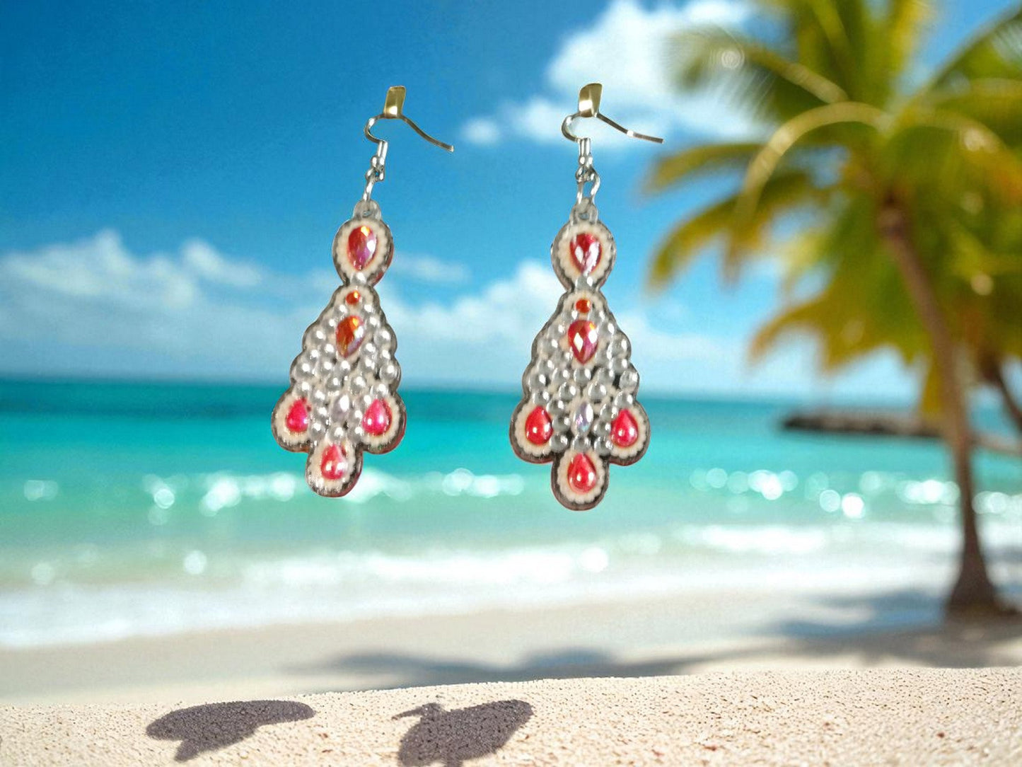 Red Pearl & Crystal Earrings