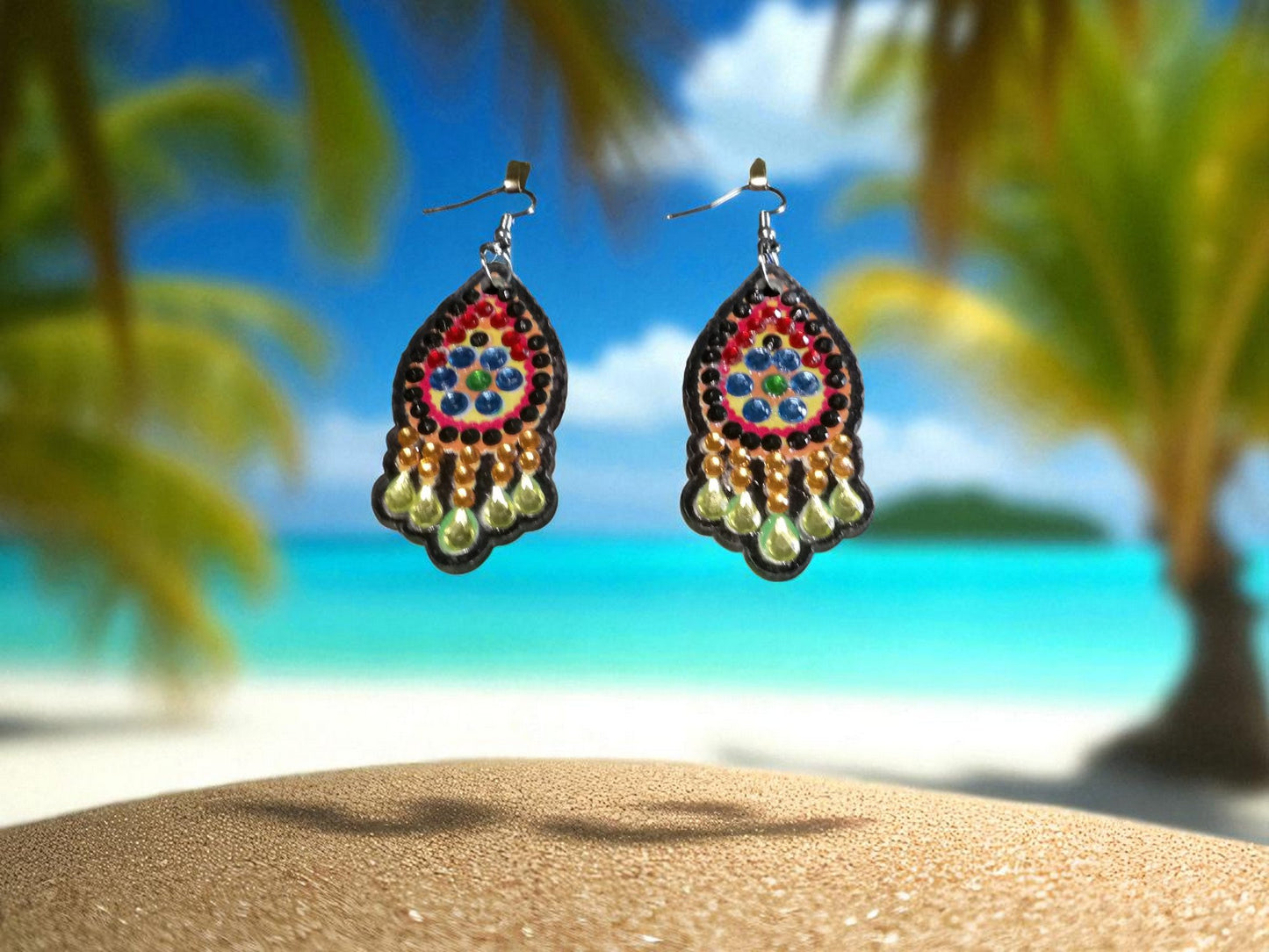 Light Green Blue & Red Earrings