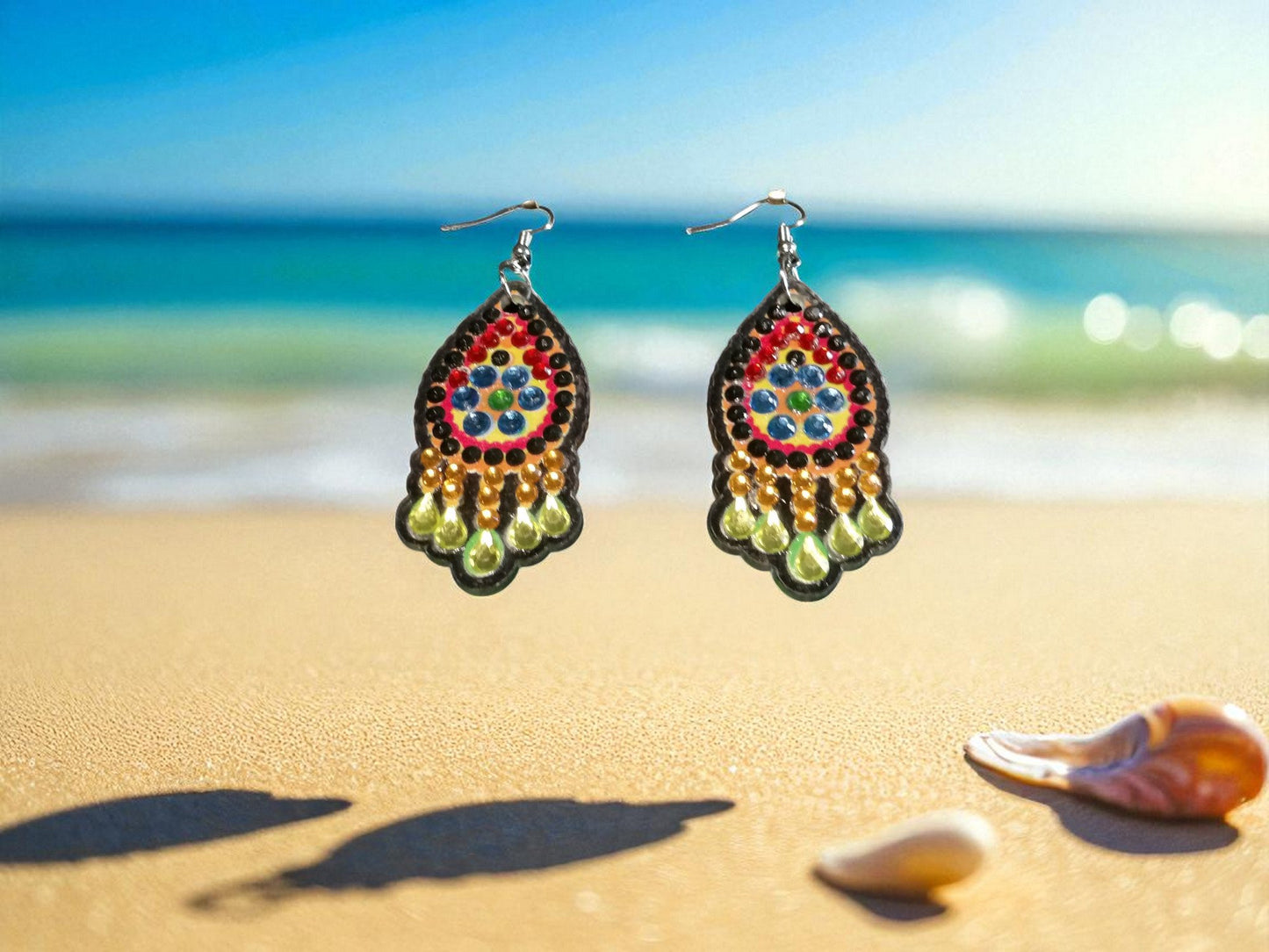 Light Green Blue & Red Earrings