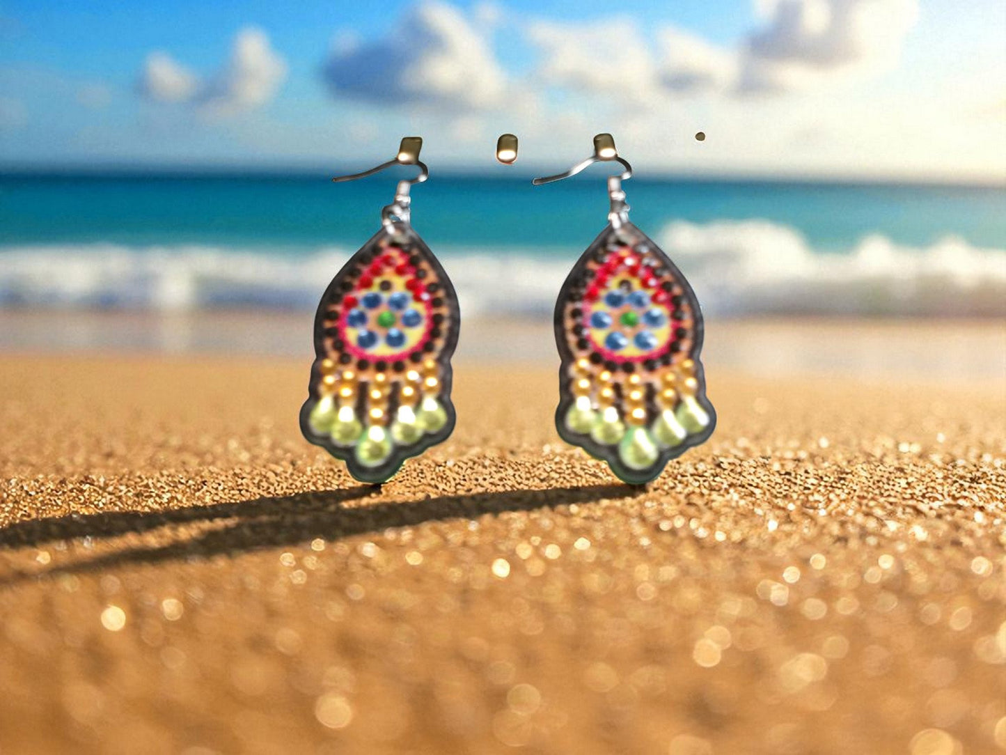Light Green Blue & Red Earrings