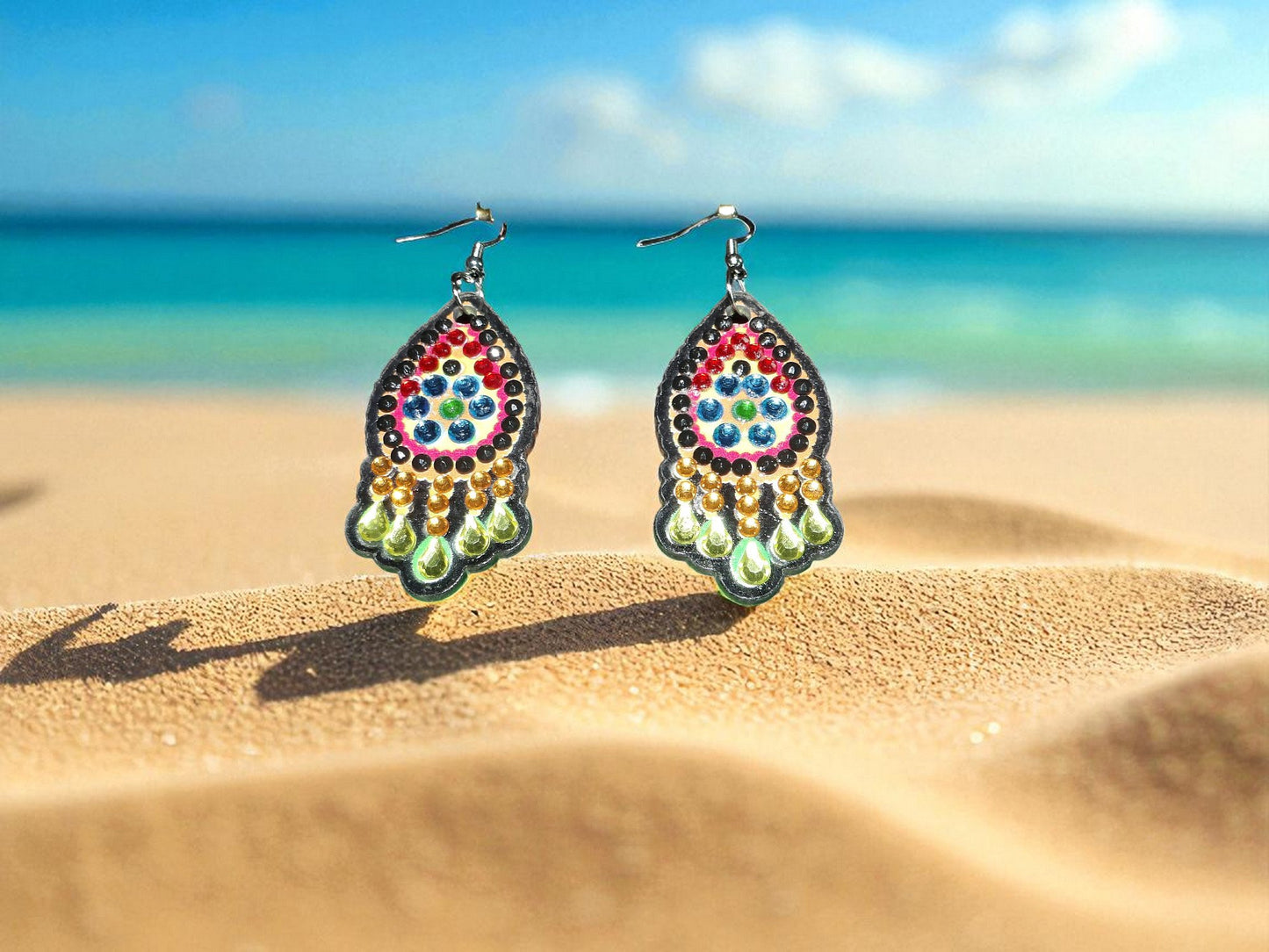 Light Green Blue & Red Earrings