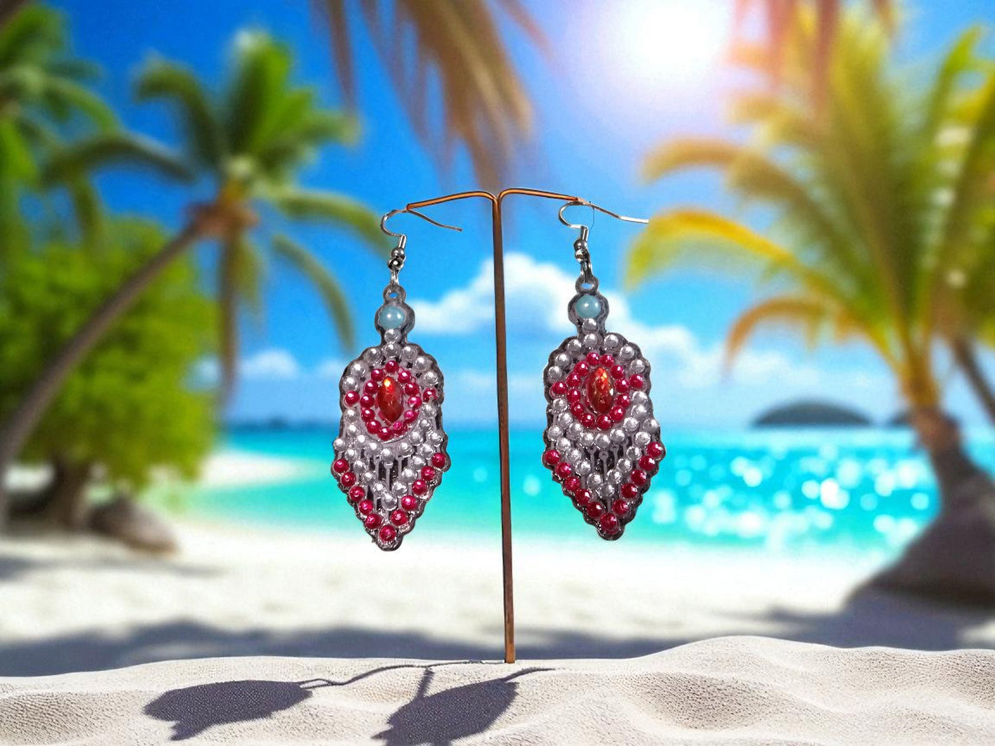Red & Blue Pearl Earrings