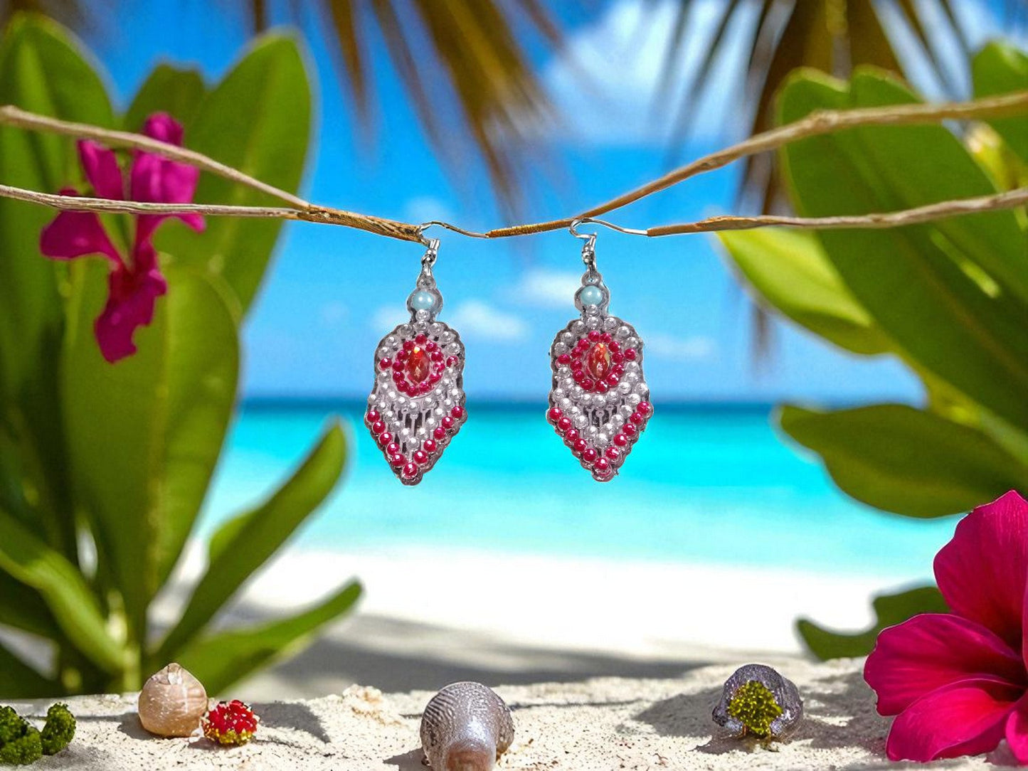 Red & Blue Pearl Earrings