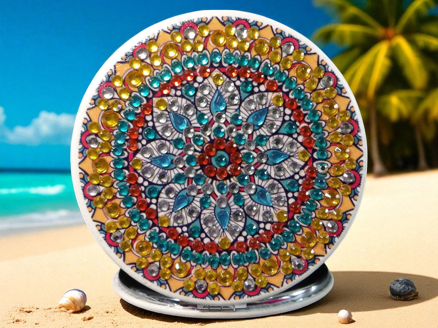 Gold & Blue Round Pocket Mirror