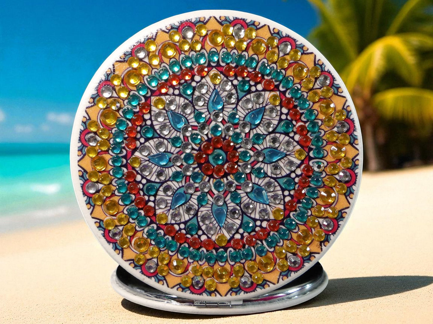 Gold & Blue Round Pocket Mirror