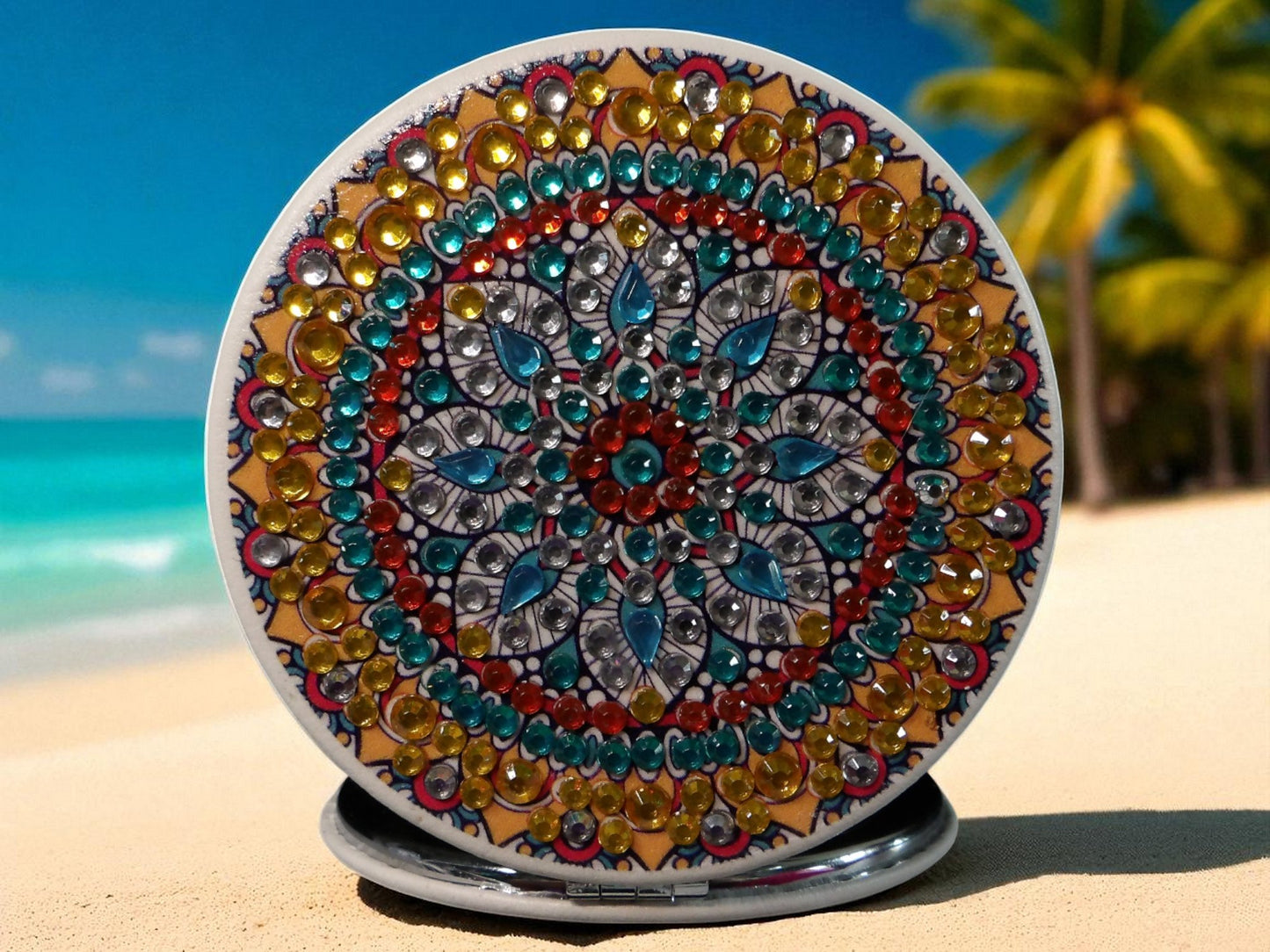Gold & Blue Round Pocket Mirror