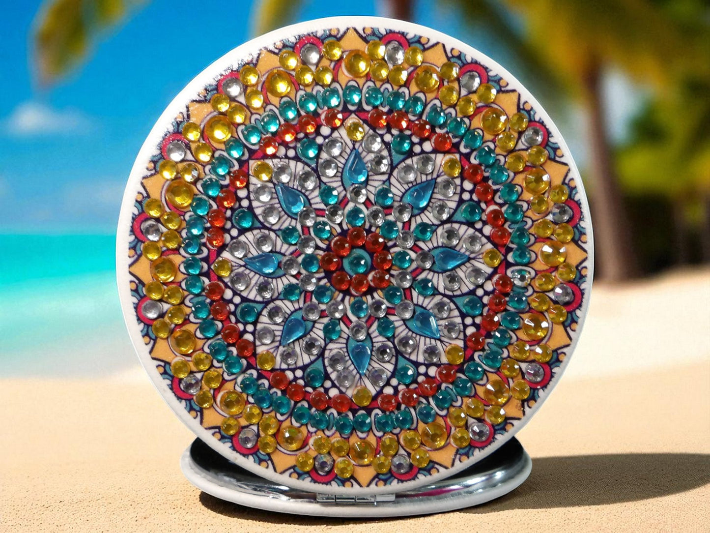 Gold & Blue Round Pocket Mirror