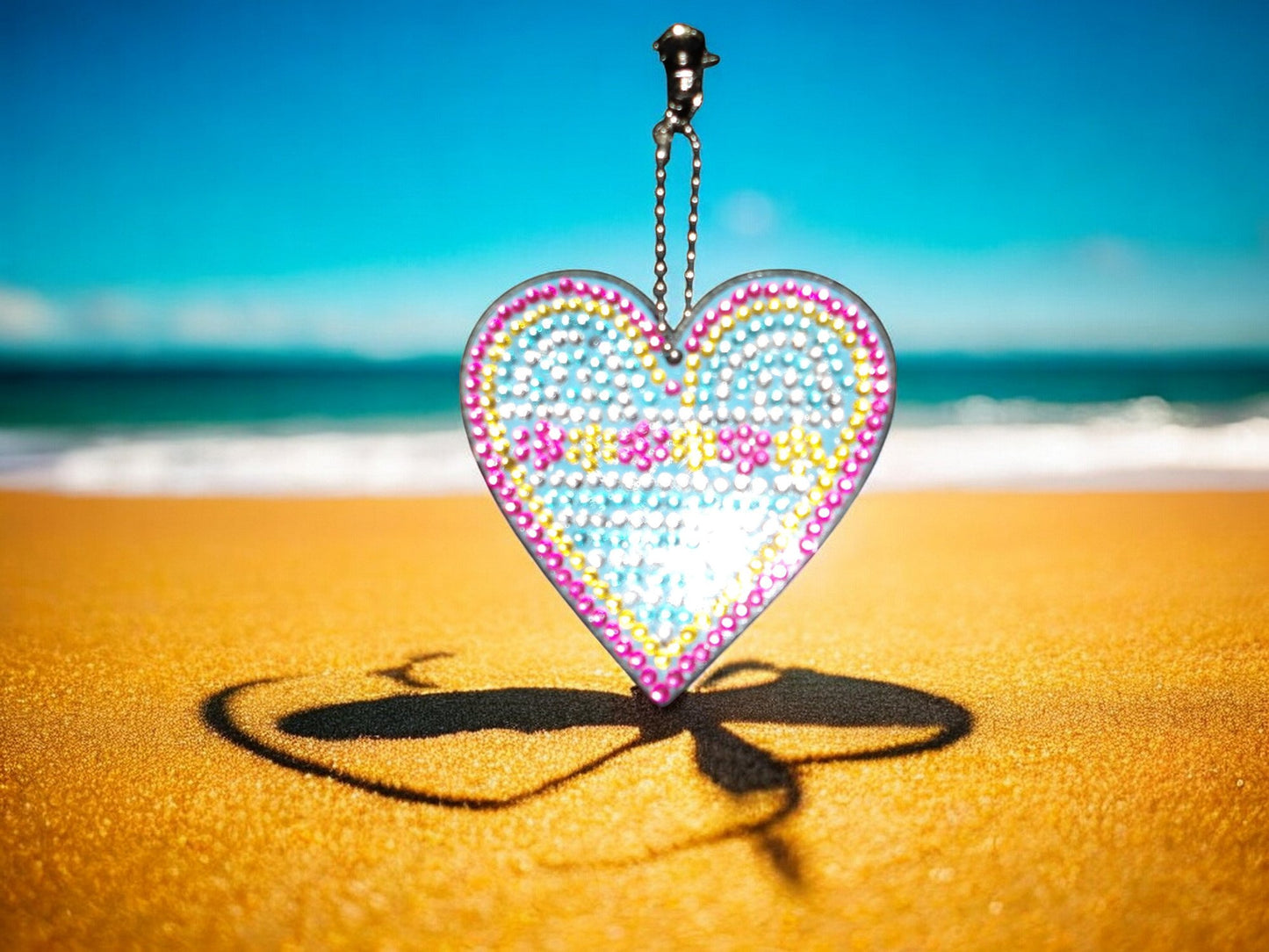 Blue w/Flowers Heart Keychain