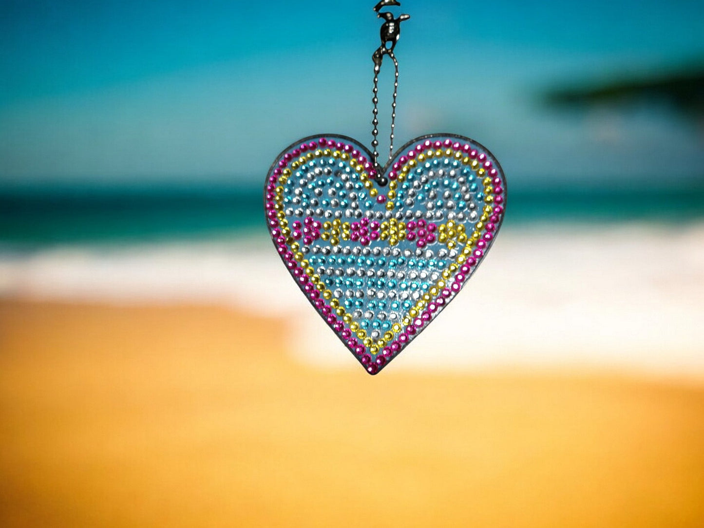 Blue w/Flowers Heart Keychain