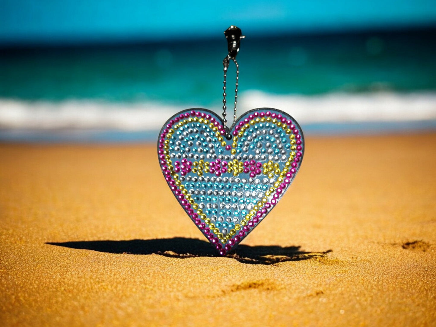 Blue w/Flowers Heart Keychain