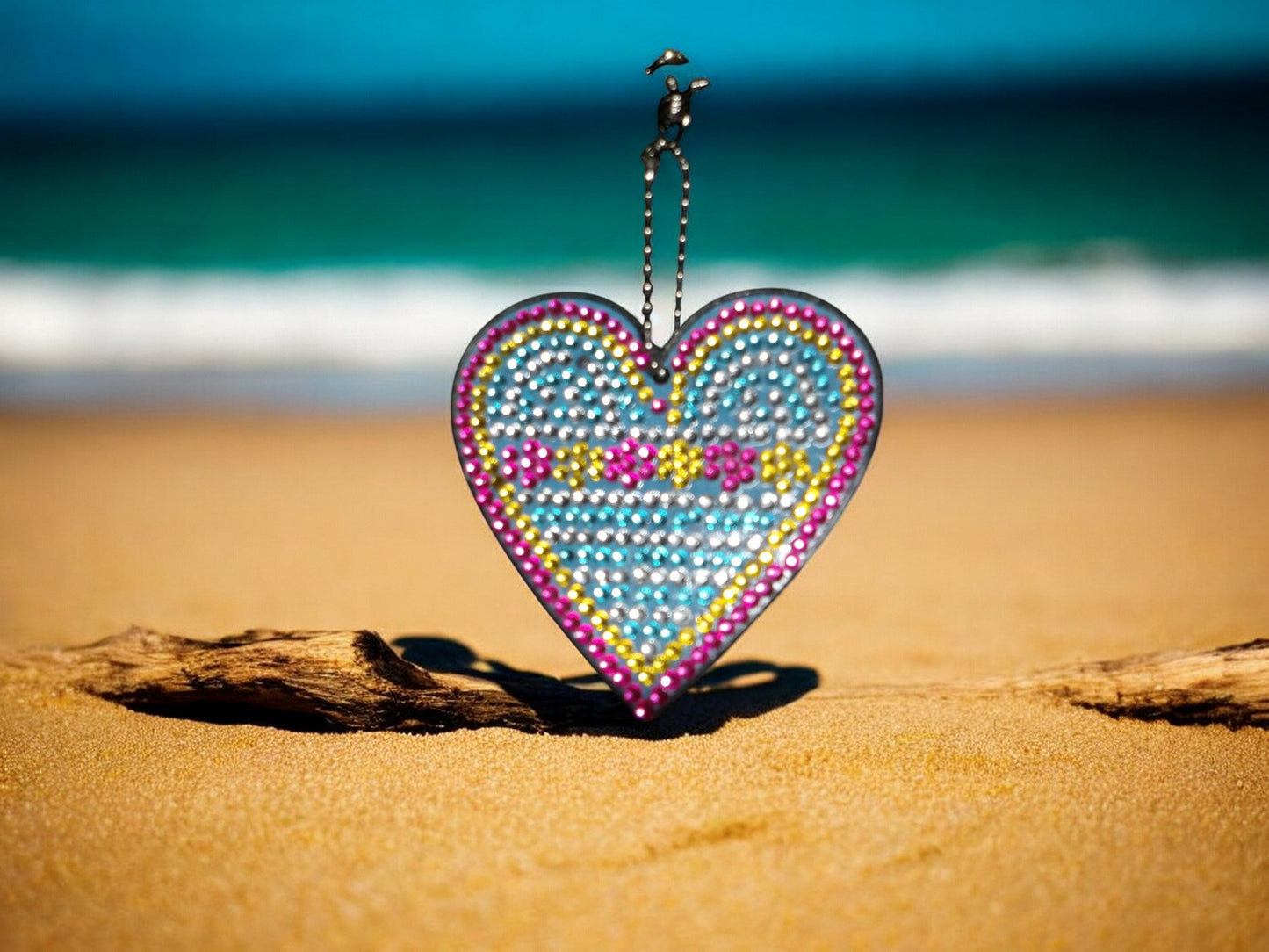 Blue w/Flowers Heart Keychain