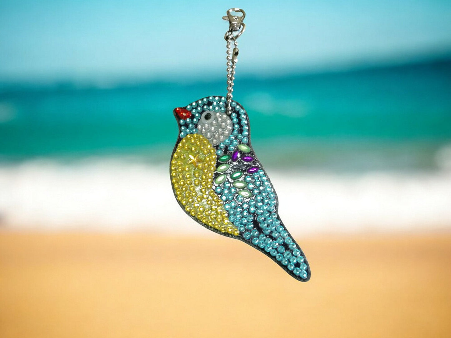 Blue & Yellow Robin Bird Keychain