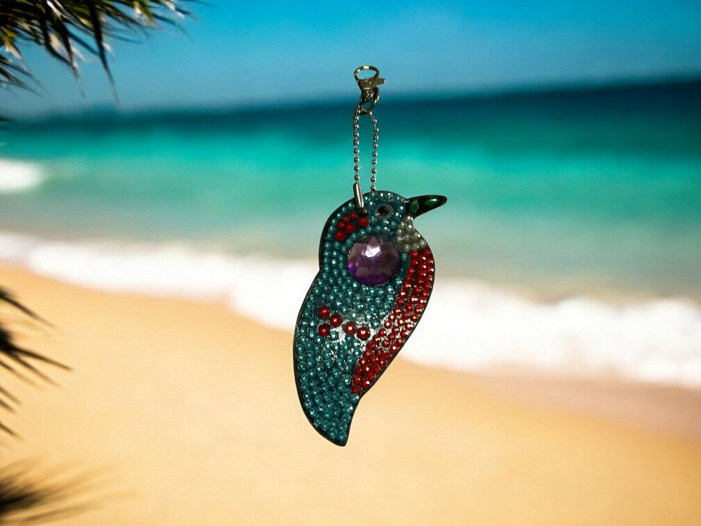 Purple Gem Robin Bird Keychain