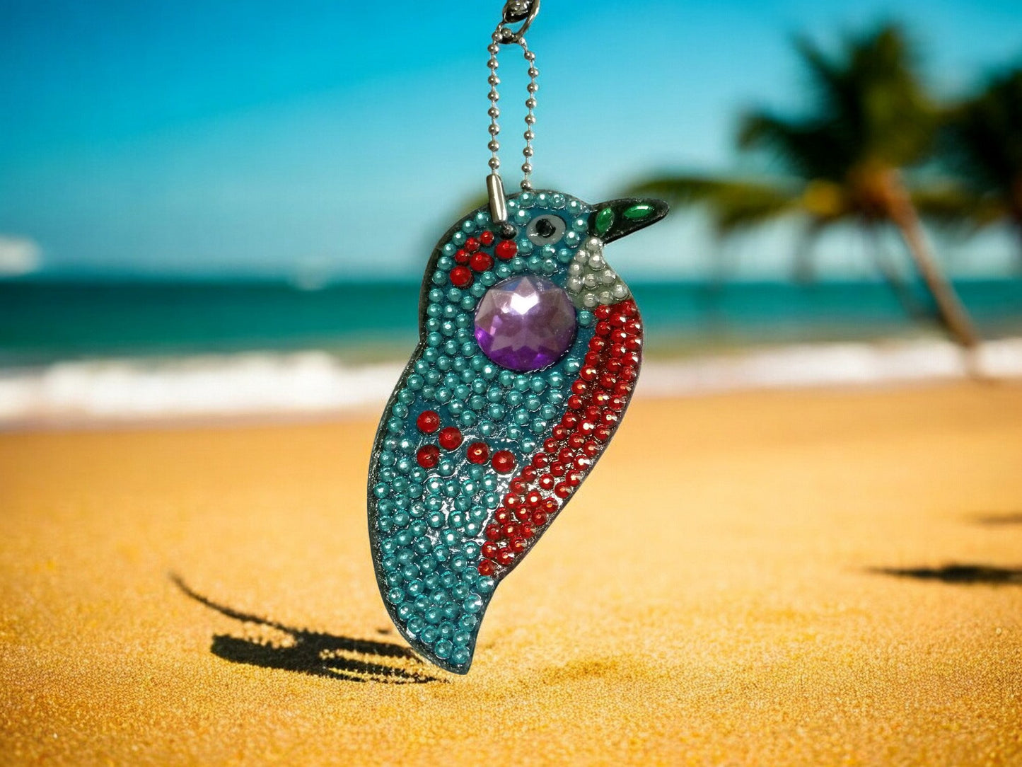 Purple Gem Robin Bird Keychain