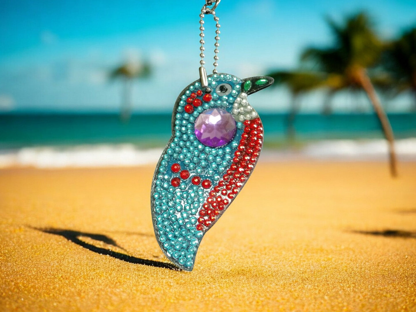 Purple Gem Robin Bird Keychain