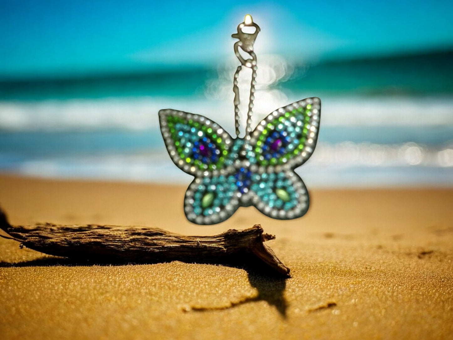 Colorful Blues Butterfly Keychain