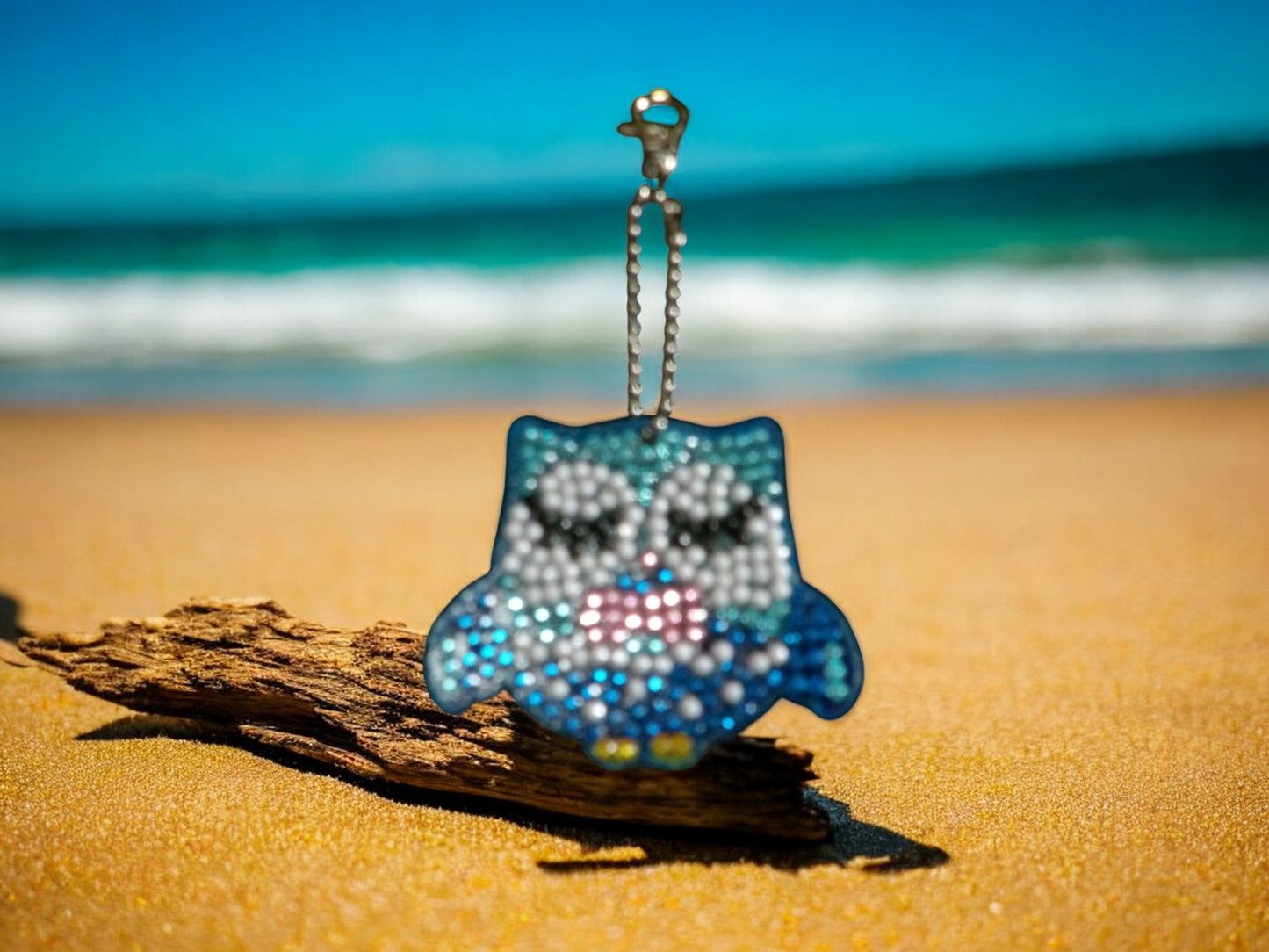 Blue & White Owl Keychain